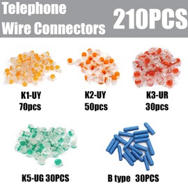 XINTAIHELE Telephone Wire Connector Kit 210PCS K1-UY/K2-UR/K3-UR2/K5/B Data Phone Wire Crimp Terminal Connectors Assortment Waterproof