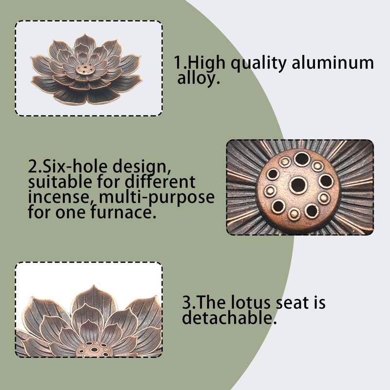 2-Pack Lotus Incense Holders, Detachable 6-Hole Brass Burner for Stick,