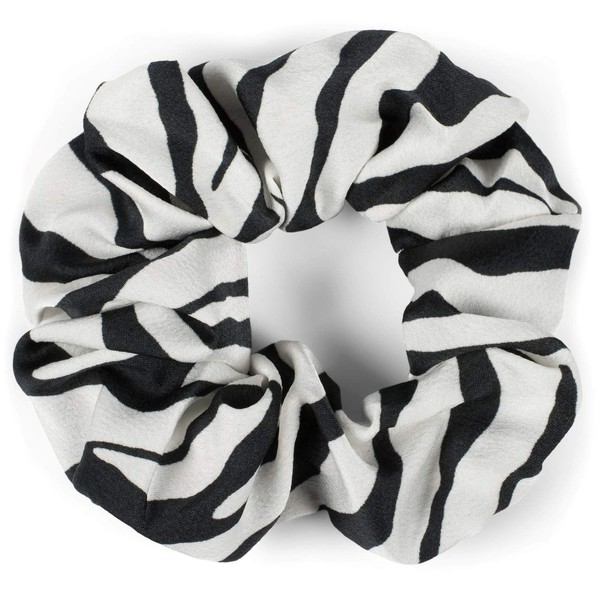 styleBREAKER Ladies XXL hair tie with zebra pattern in animal print style, elastic, scrunchie, plait elastic, hair band 04027018, color:Black-White