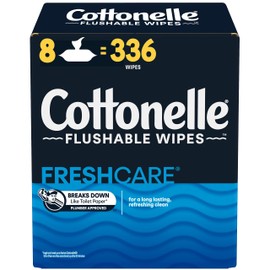 Cottonelle Fresh Care Flushable Wet Wipes, Adult Wet Wipes, 8 Flip-Top Packs, 42 Wipes per Pack (336 Total Flushable Wipes), Packaging May Vary