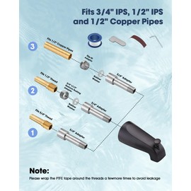 All Metal Bathtub Spout with Diverter, 5.3 Inch Tub Spout, Fits 1/2" Copper Slip-On and 1/2" or 3/4" IPS Threaded Pipes, Easy Lift to Switch, Leak-Free, Easy DIY Installation