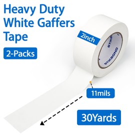 STIKBOND Heavy Duty White Gaffers Tape 2 inch x 30 Yards - 2 Pack Easy to Rip No-Residue Cloth Tape for Stage, Events