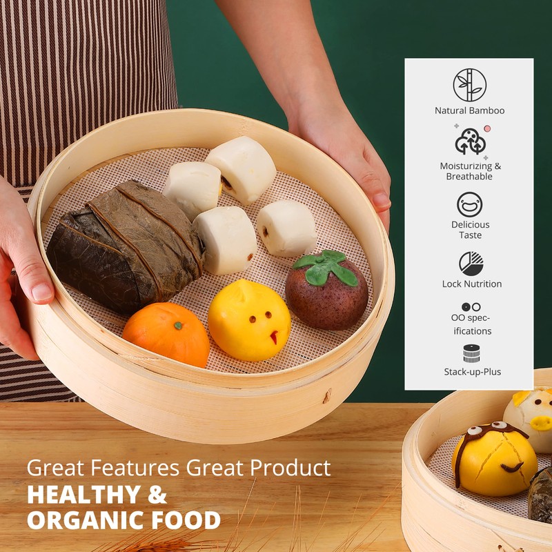 KITCHENCRUST Bamboo Steamer Basket for Chinese Asian Cuisine - 2