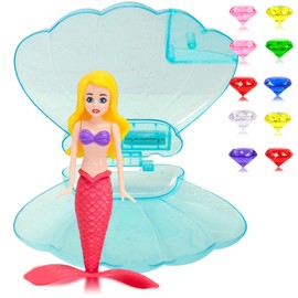 yayafunfun Little Mermaid Pool Toy Shell with Blue Shell &10 Colorful Gemstone, Girls Pool Sinkies Mermaid Bath Toys, Swimming Pool Diving Toy for Girls, Mermaid Party Supplies Accessories Water Toys