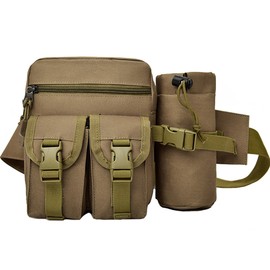 Men Hiking Waist Fanny Pack With Water Bottle Holder Drop Leg Bag Storage Bags Wraps Running Hip Belt Bag Motorcycle Bike Pouch Shoulder Bag Khaki