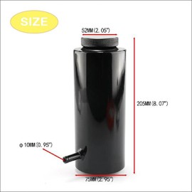 General Purpose Cylindrical Aluminum Reservoir Tank, 28.7 fl oz (800 ml), Hose/Bracket/Hardware Included, Reserve Tank, Bonnet, Car, Radiator, Coolant, Compact, Auxiliary Tank, Jimny, Wrangler, N-Box