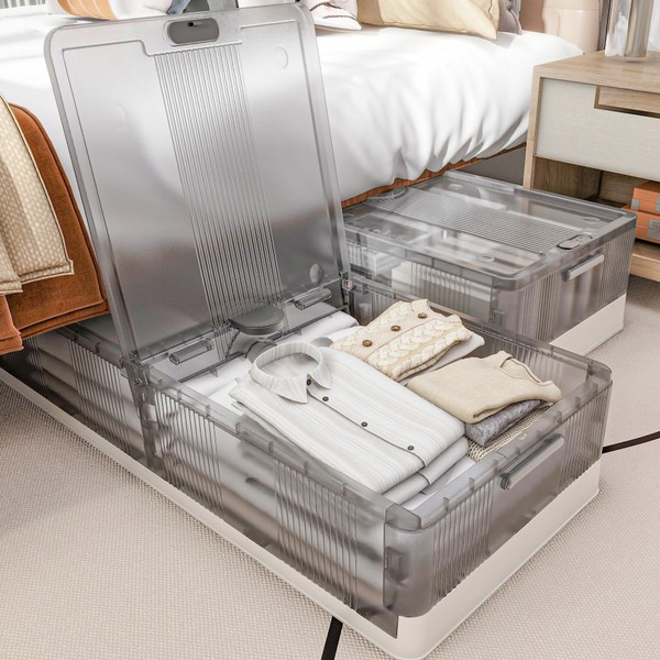 FLEXIMOUNTS 2 Pack Under Bed Storage with Wheels,108 QT Foldable