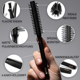 vinsk Beard Brush S, Round Breasts for Beard and Hair, Small Round Hair Brush with 152 Bristles, Ideal [Beard Styling] Brush for Men and Men, Styling Beard Brush with Elegant Wood
