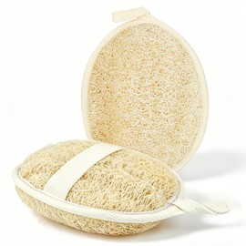 Egyptian Natural Loofah Sponge for Body Back Face Scrub, 100% Plant-Based Exfoliating Body Scrubber for Shower, Gentle Exfoliating Pads, Bath Luffa Sponges for Women, Men & Kids, Hanging Loop (2 Pack)