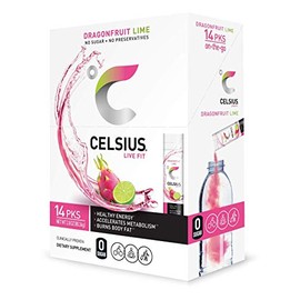 CELSIUS Dragonfruit Lime On-The-Go - Paquete de palillos en polvo, cero azcar (14 palitos por paquete)                                                