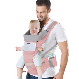 IULONEE Baby Carrier with Hip Seat Ergonomic Toddler Carriers Backpack Baby Shoulder Carrier Adjustable Front and Back Carry for Newborn 3 Months to 3 Years(7-45lbs) (Pink)