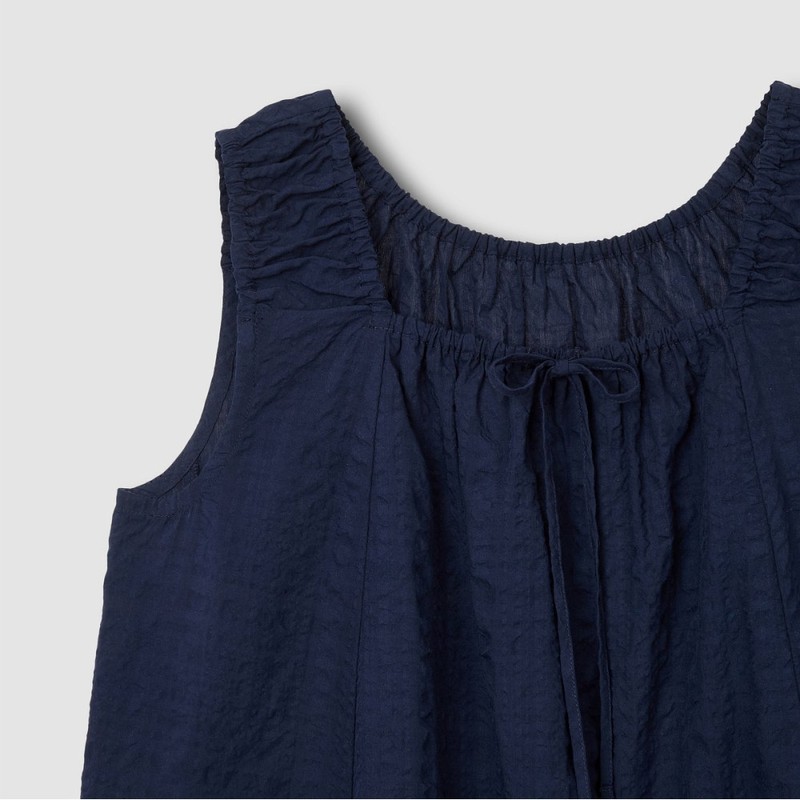 JAJU/자주 Women's Soft Seersucker Sleeveless Pajama Shirt_Navy