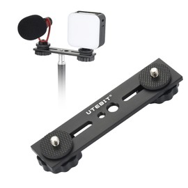 UTEBIT 5 inch Flash Bracket, Long Dual Camera Mount Flash Bracket Extension Bar with 1/4“ Hot Shoe, Straight Flash Brackets 1/4-3/8 Thread Hole Tripod Mount for Camera/LED Light/Microphone