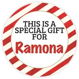 This is a Gift for Ramona - 25 Pack Circle Stickers 3 Inch - Candy Cane Merry Christmas Gift Tag Present Tree Holiday Custom Name Santa Claus