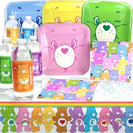 Care Bears Basic Party Pack (for 16 Guests)- Plates, Napkins, Bottle Labels, and Table Cover. Great for Nostalgic Birthdays, Baby Shower, Gender Reveal Party, and 1st Birthdays.