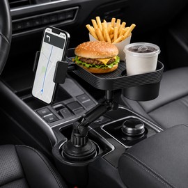 Car Cup Holder Phone Mount for Driving & Parking – 360° Rotating Organizer Tray for Drinks, Snacks & Phones