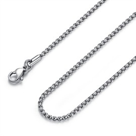FOSIR Mens Round Box Chain, Stainless Steel Rolo Chain Necklace for Women Men, 2/3/4mm Wide, 18/20/22/24/26/30 Inch