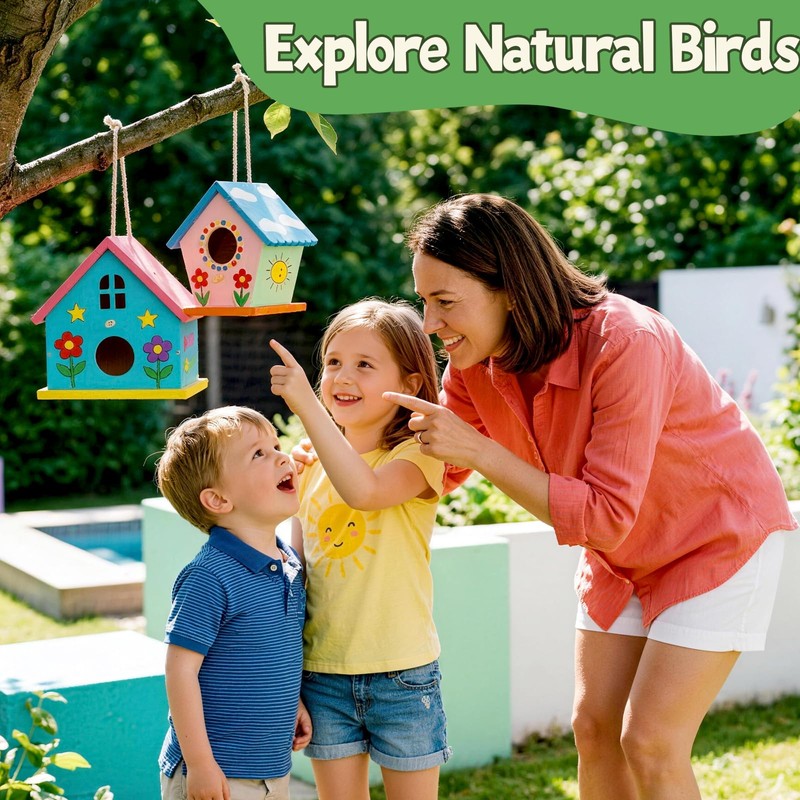 4 Pack Wooden DIY Birdhouse Kit, Art Craft Painting Kit