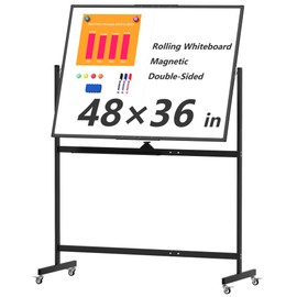 Neatsure Large Rolling Whiteboard on Wheels, 48" x 36" Double-Sided Mobile White Board with Stand, 4' x 3' Portable Standing Magnetic Dry Erase Board Easel for Home Office Classroom School, Black