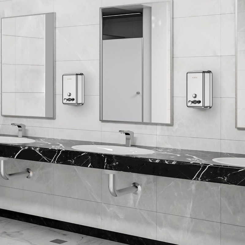 AIKE Polished Stainless Steel Wall Mount Pump Soap Dispenser Polished
