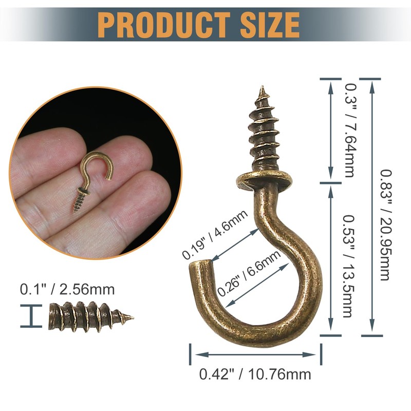 Jamiikury 100Pcs 1/2 Inch Cup Hooks, Bronze Ceiling Hooks Small
