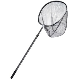 Beoccudo Fishing Net with Telescoping Handle Large Rubber Fishing Nets Kayak Landing Net Aluminum Alloy Retractable Long Fishing Net for Freshwater Saltwater, Extend to 102in