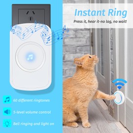 Dog Door Bell for Potty Training Wireless Doggie Doorbell to Go Outside 1000FT Long Range Super-Light Touch Button 60 Chimes & 5 Adjustable Volume Levels IP55 Waterproof(1 Receiver+2 Button)