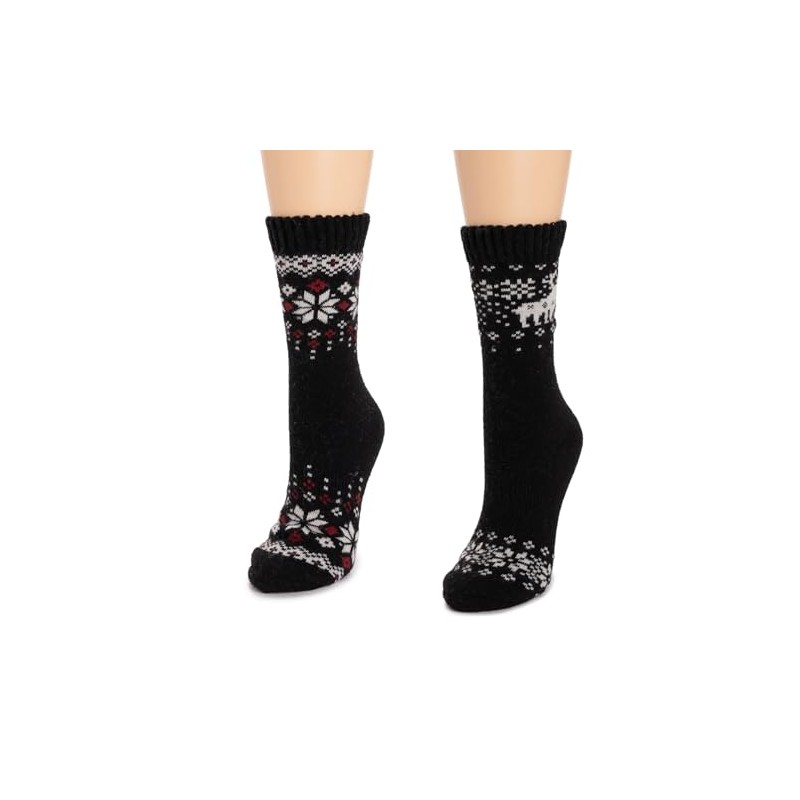 MUK LUKS Women's Wool Socks (2 Pair Pack), Black, OS