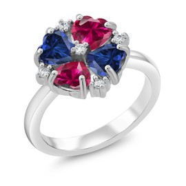 Gem Stone King 925 Sterling Silver Blue Created Sapphire and Red Created Ruby Ring For Women (2.50 Cttw, Heart Shape 5MM, Gemstone September Birthstone, Size 9)