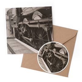 1 x Greeting Card & 10 cm Round Sticker Set - The Flying Scotsman Steam Train - Birthday Thank You Friend Lover Fan Mum Dad Kids #52254