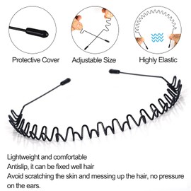 LERNOU Metal Headband Mens Hair Band Non-Slip Sports Hair Hoop for Men Black Wavy Fashion Hair Band for Outdoor Weddings (6 PCS)