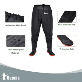 Waterproof Fishing Waist Waders Pants with Boots for Men and Women for Fishing Hunting outdoors (Black, 9)
