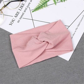 Women Solid Elastic Twisted Knotted Turban Headbands Non Slip Yoga Stretch Knot Headwrap Hair Band,Pink
