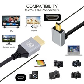 chenyang HDMI 2.1 Cable,HDMI Male to Mini HDMI Male 90 Degree UP Angled 8K@60Hz 4K@120Hz 48Gbps Ultra High-Speed Gold-Plated Cable 1.64FT/0.5M for TV, Monitor, Computer