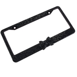 Fashion USA Universal Handmade Black Frame Black Bowtie Crystal License Plate Frames,Exclusive Bling License Plate Holder,Weather Proof Rhinestone License Cover for Women(1 Frame)