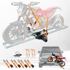 Rextact 500LBS Motorcycle Hitch Carrier with 47" Loading Ramp, Anti-Tilt Lock, Shock Absorption, Tie-Down Straps & Stabilizer | 2" Receiver, 5" Wide Tire, Durable Steel Construction
