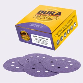 Dura-Gold Premium 60 Grit 5" Purple Film Ceramic Sanding Discs, 8-Hole Pattern, Box of 25 - Dustless Hook & Loop Backing Sandpaper for DA & Random Orbital Sanders - Sand Auto Paint, Wood, Woodworking