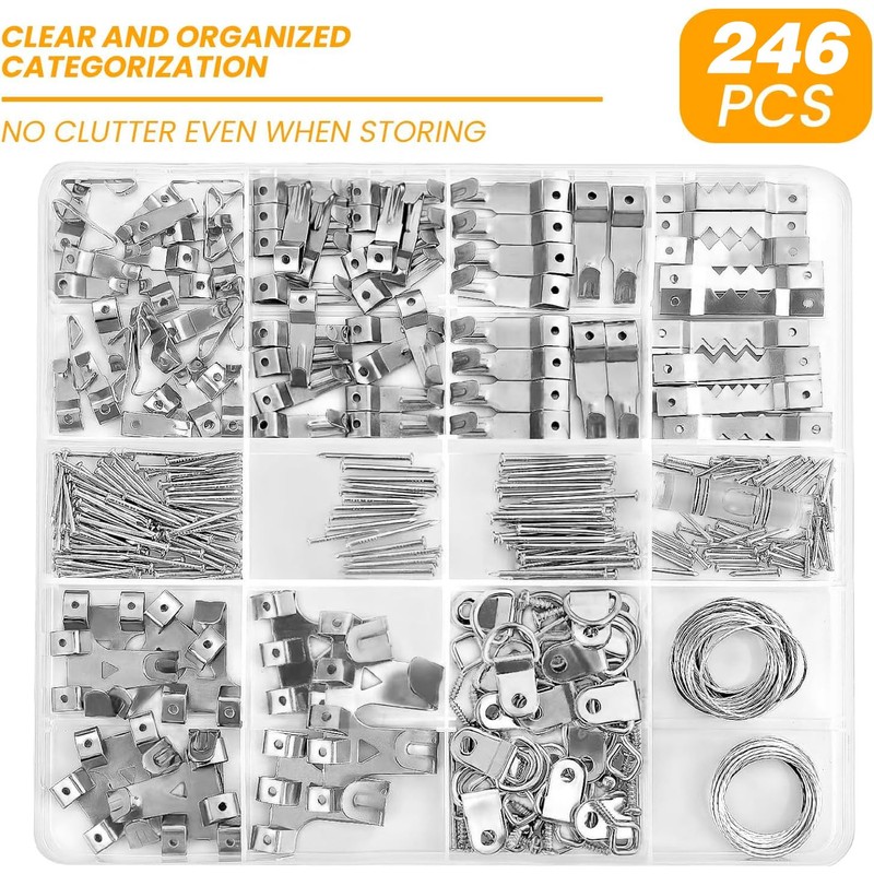 mosiller 246Pcs Picture Hanging Kit - Picture Hangers Assorted Kit