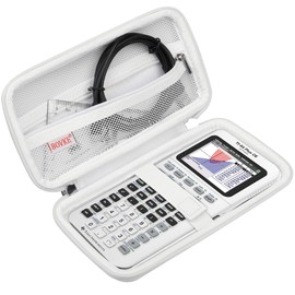 BOVKE Hard Travel Case for Texas Instruments TI-84 Plus CE/TI-84 Plus/TI-83 Plus CE/TI-83 Plus/Casio fx-9750GIII Graphing Calculator, Mesh Pocket for USB Cables, Manual, Pens, Accessories, White