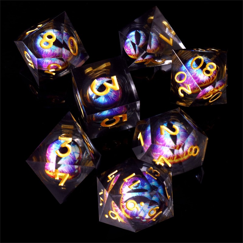 DND Dice Set, 7-Piece Moving Dragon Eye Polyhedral Resin Dice