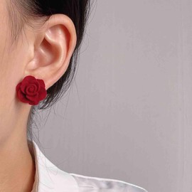 Aneneiceera Vintage Red Velvet Rose Earrings Burgundy Velvet Rose Stud Earrings Tiny Red Velvet Earrings Small Rose Flower Earrings Jewelry for Women and Girls