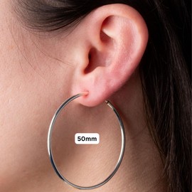 Clip On Spring Hoop Earrings for Non-Pierced Ears (50mm, Black)