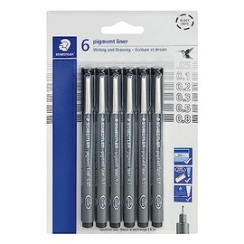 STAEDTLER - Rotulador de pigmento, color negro, 6 bolígrafos, anchos de línea surtidos, 0.05 mm, 0.1 mm, 0.2 mm, 0.3 mm, 0.5 mm, 0.8 mm