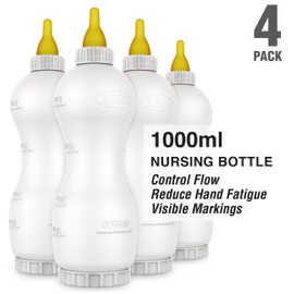 BESS Small Animal Nursing Bottle, No Leak Nipple with Insert, Wide Mouth Bottom Cap Easy Fill and Clean, Control Flow, Non-Collapsing (32oz, 4pk)