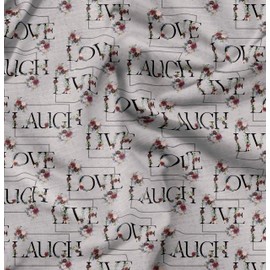 Soimoi Gray Rayon Fabric Floral Love Text Print Fabric by Yard 42 Inch Wide