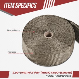D SOLUTIONS Exhaust Header Heat Wraps with 10 Zip Ties for Motorcycle Car Exhausts Headers, 2" x 50' Heat Shield Tape Roll, Natural Titanium Fiberglass & Steel