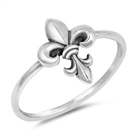 CloseoutWarehouse 925 Sterling Silver Oxidized Fleur De Lis Plain Band Ring Size 10