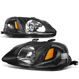 Auto Dynasty Compatible with Honda Civic Headlight (Black)+Bumper Fog Light (Smoke Lens)+Grille 6th Generation EJ EM EK D16Facelifted