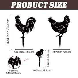 SUPERDANT 3PCS Metal Chicken Garden Decor Metal Rooster Outdoor Garden Ornament Black Silhouette Outdoor Decor Chicks Yard Stakes Decorative Yard Art Statue for Farm Lawn Patio Gifts