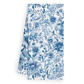 WFSM Chinoiserie Floral Kitchen Towels, Blue and White Floral Dish Towels for Kitchen, Floral Decorative Hand Towels for Bathroom, Blue and White Kitchen Bathroom Decor, 16x24 Inch